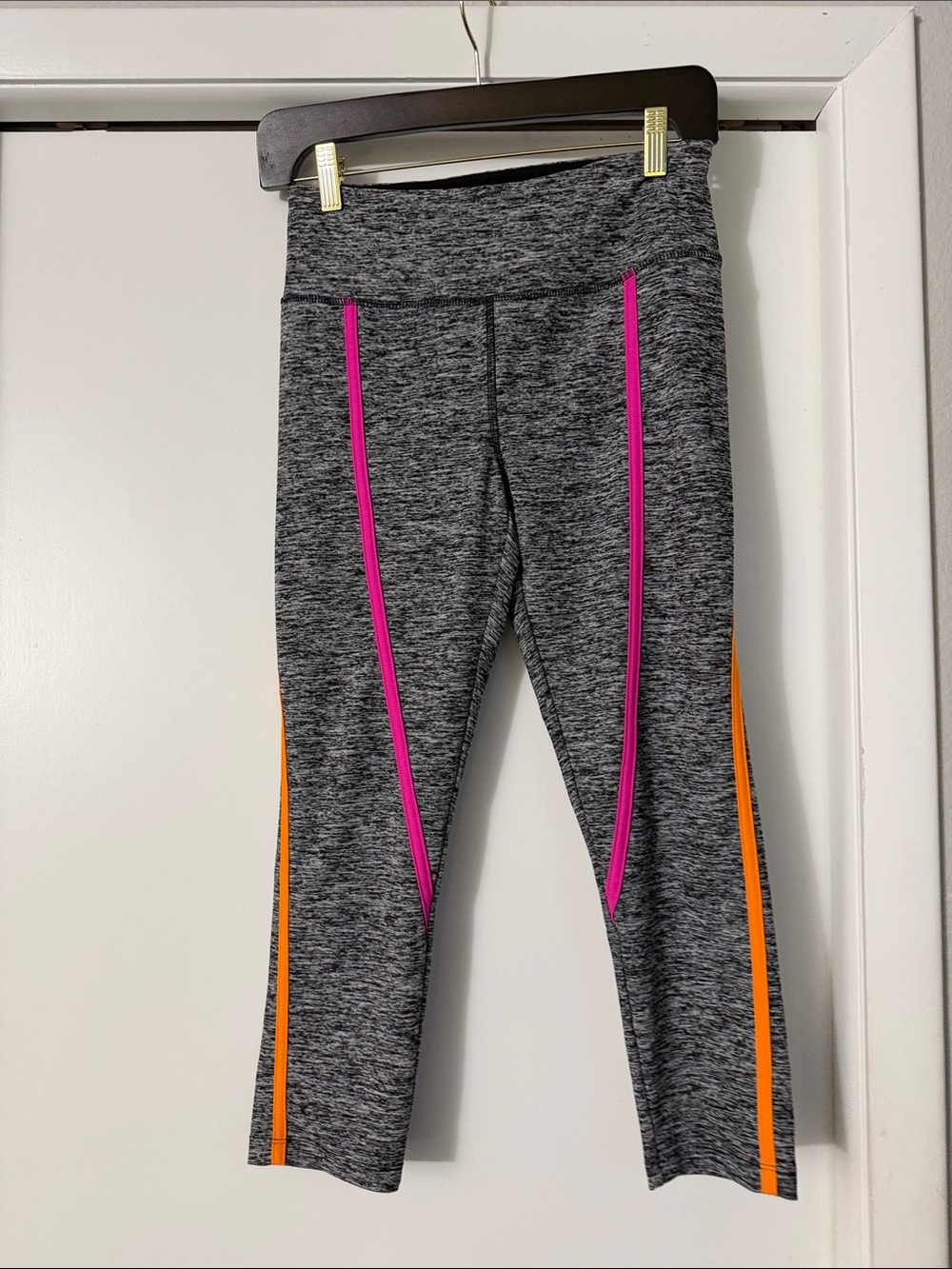Yogo Heather Gray Active Leggings with Pink & Orange Trim
